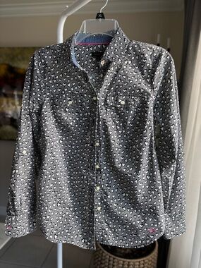 Talbots Black Heart-Print Long-Sleeve Shirt Sz 2